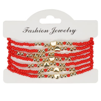Bohemian Style Bracelet with Hearts - Red