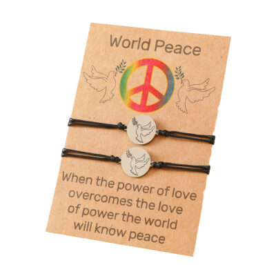 Olive Branch Peace and Dove Stainless Steel Bracelet - Black & Silver