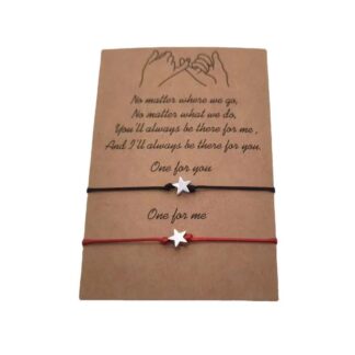 Red and Black String Bracelets with Stainless Steel Star