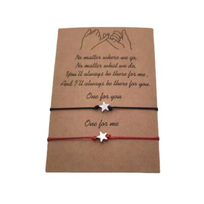 Red and Black String Bracelets with Stainless Steel Star