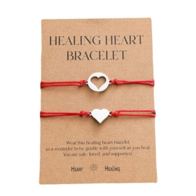 Red String Bracelets with Stainless Steel Heart