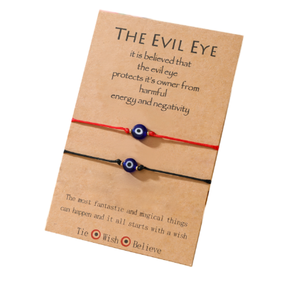 Evil Eye Bracelet - Red & Black Cords - Blue Eye