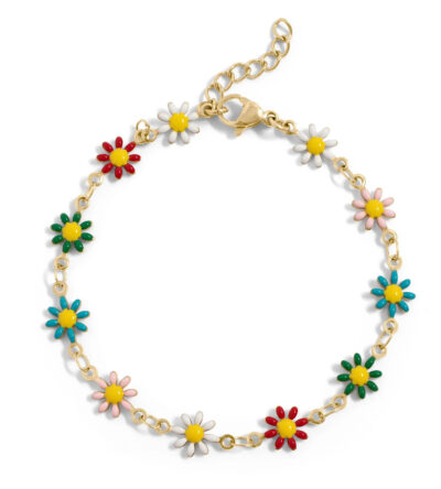 BRJ1063_18K-Gold_MultiColoredFloralBracelet_MAIN French Garden, Everlasting Flowers Bracelet Gold