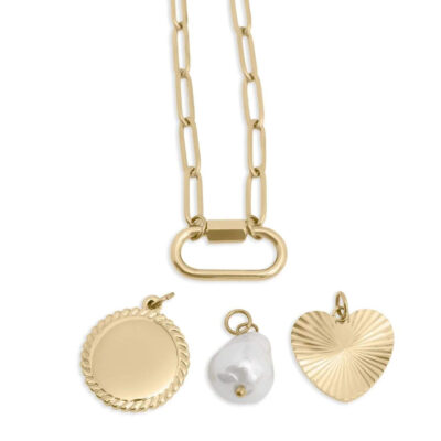 Pearl Sunburst Charm Holder Necklace Gift Set - 18K Gold coated Stainless Steel