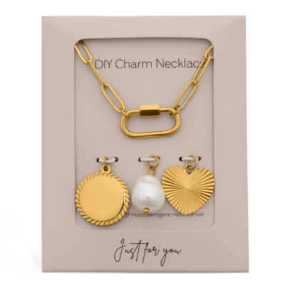 Pearl Sunburst Charm Holder Necklace Gift Set - 18K Gold coated Stainless Steel