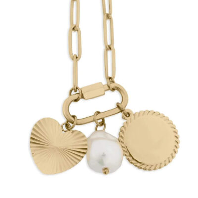 Pearl Sunburst Charm Holder Necklace Gift Set - 18K Gold coated Stainless Steel