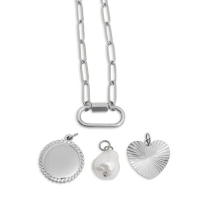 Pearl Sunburst Charm Holder Necklace Gift Set - 316L Stainless Steel