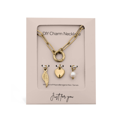 Angel Wing Charm Holder Necklace Gift Set - 18K Gold coated