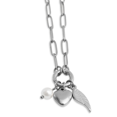 Angel Wing Charm Holder Necklace Gift Set - 316L Stainless Steel