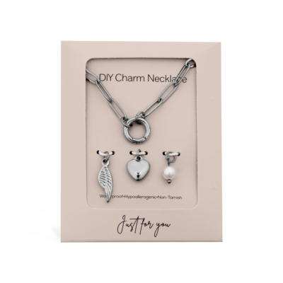 Angel Wing Charm Holder Necklace Gift Set - 316L Stainless Steel