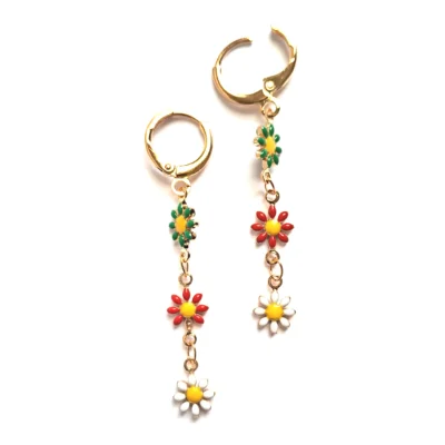 French Garden, Enamel Multicolored Flower Earrings