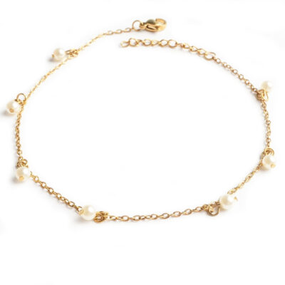 BRJ1031_18K-Gold White Pearls Anklet